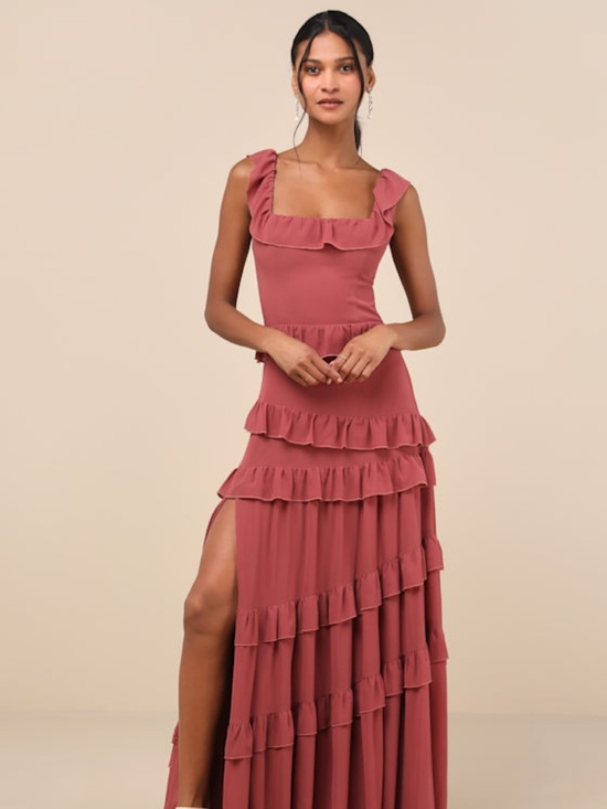 Lulus Dresses & Skirts - Lulus Compelling Romantic Rusty Rose Ruffled Tiered Maxi Dress Pink - Size S